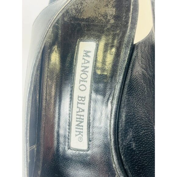 Manolo Blahnik Snakeskin Heels Black Ivory Gray EU 37 1/2/US 7 EUC Strappy - Picture 13 of 13